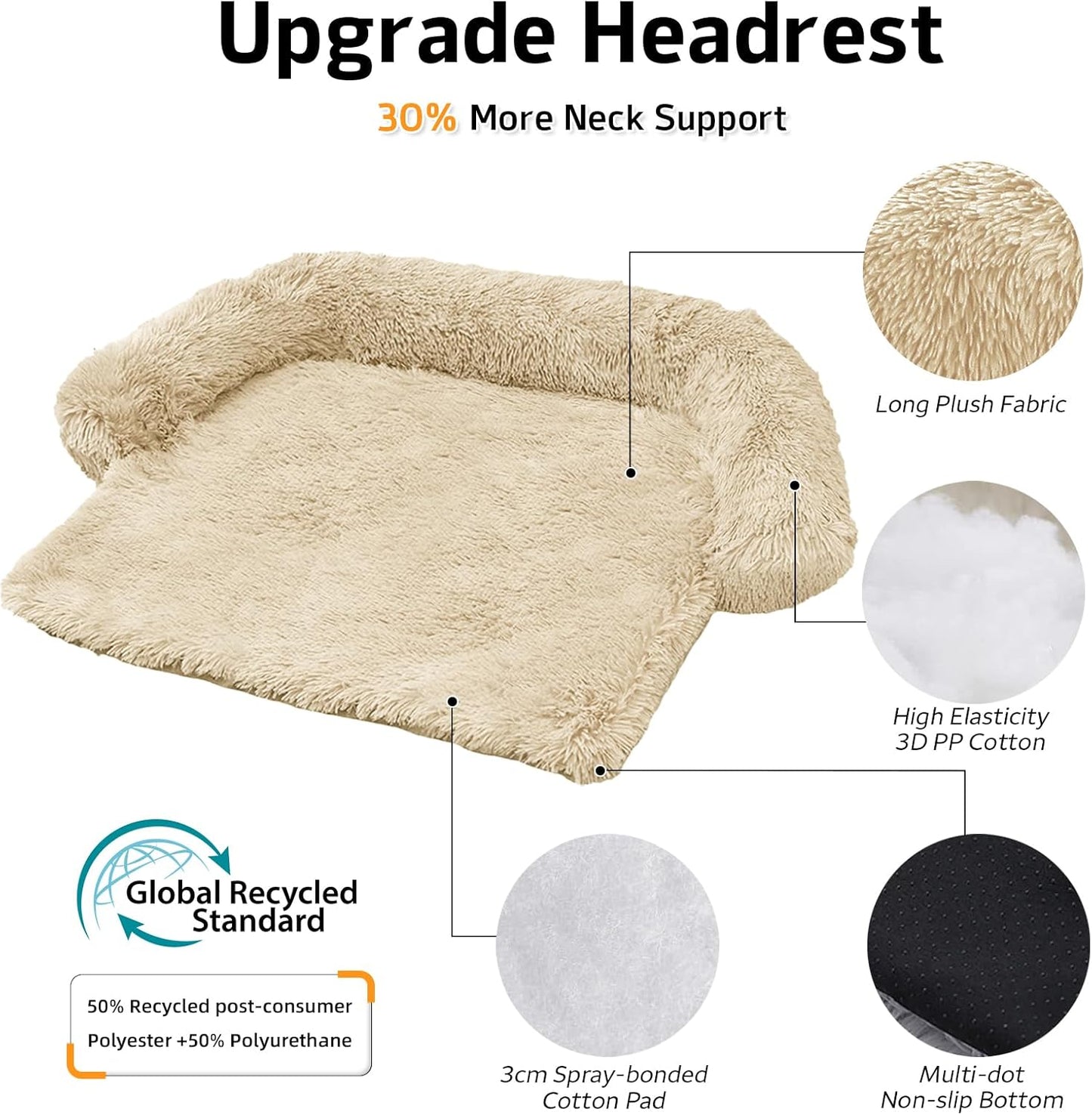 GGIB Calming Dog Bed Fluffy Plush Dog Mat for Furniture Protector with Removable Washable Cover for Large Medium Small Dogs and Cats (Extra Extra Large, Beige)