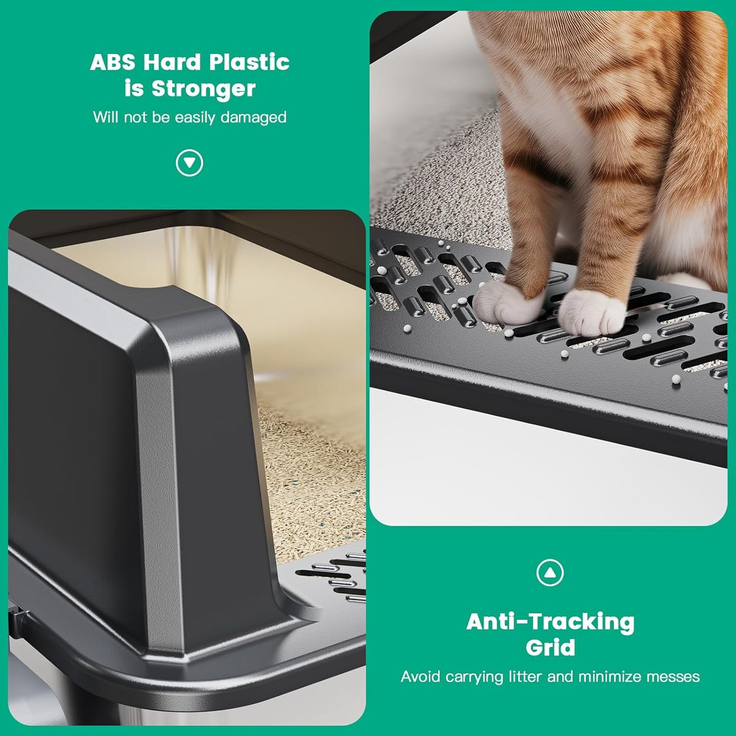 Tripamin XXL Stainless Steel Litter Box with High Sides 26"x18"x12" Extra Large Metal Litter Box for Big Cats & Multiple cat, Jumbo Top Entry Litter Pan with lid (Black, XX-Large)