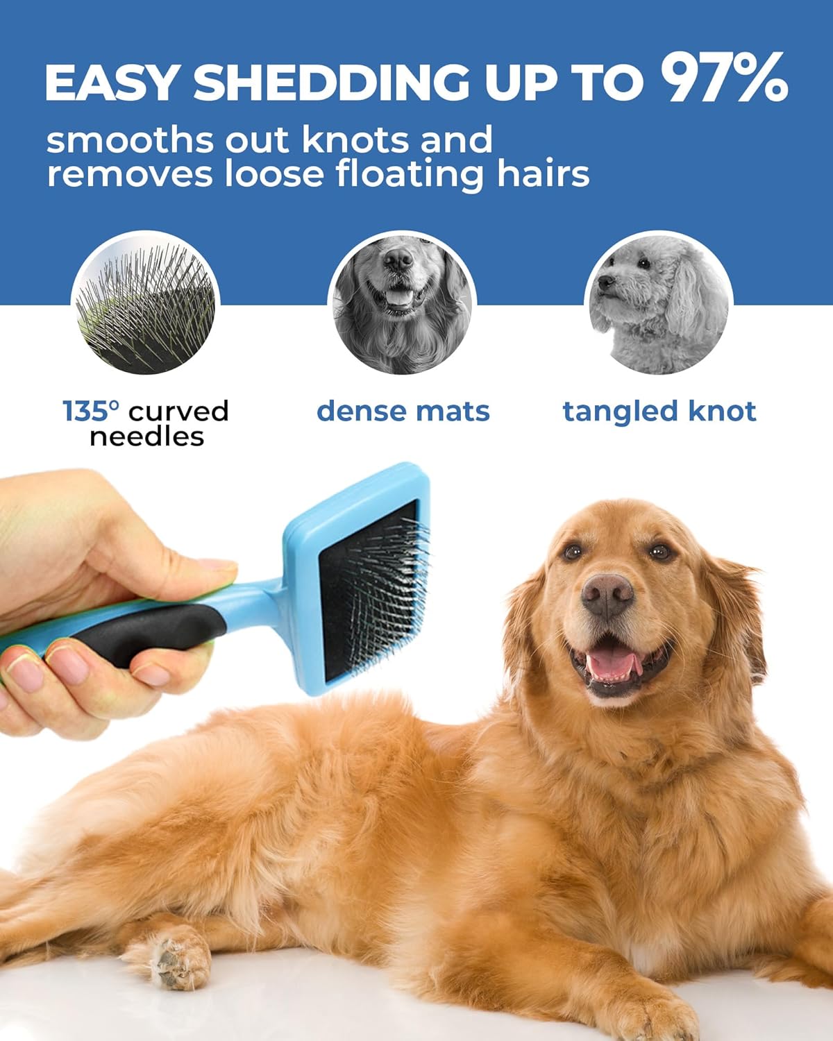 Dog Brush for Shedding Grooming,6 Pack Long-Pin Brush Set for Long Haired Dog Cat Goldendoodles Poodles Doodles Blue