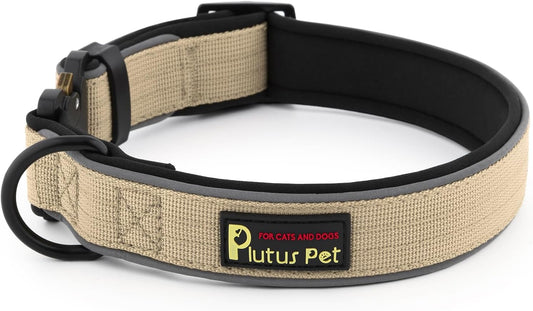 Plutus Pet Tactical Dog Collar, Reflective, Adjustable Heavy Duty Dog Collar, Soft Padded and Comfortable, for Small Medium and Large Dogs (Beige, XS)