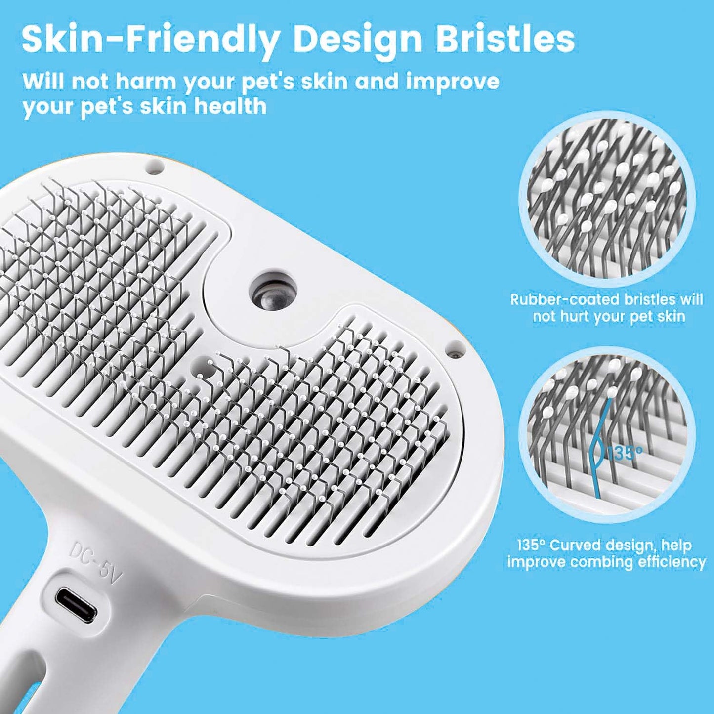 Pet Steam Brush for Dog & Cat – 3-in-1 Spray Hair Removal Comb – Steam Brush for Shedding & Grooming – Water for Long & Short Haired Pets – Spritz Defur Comb (White)