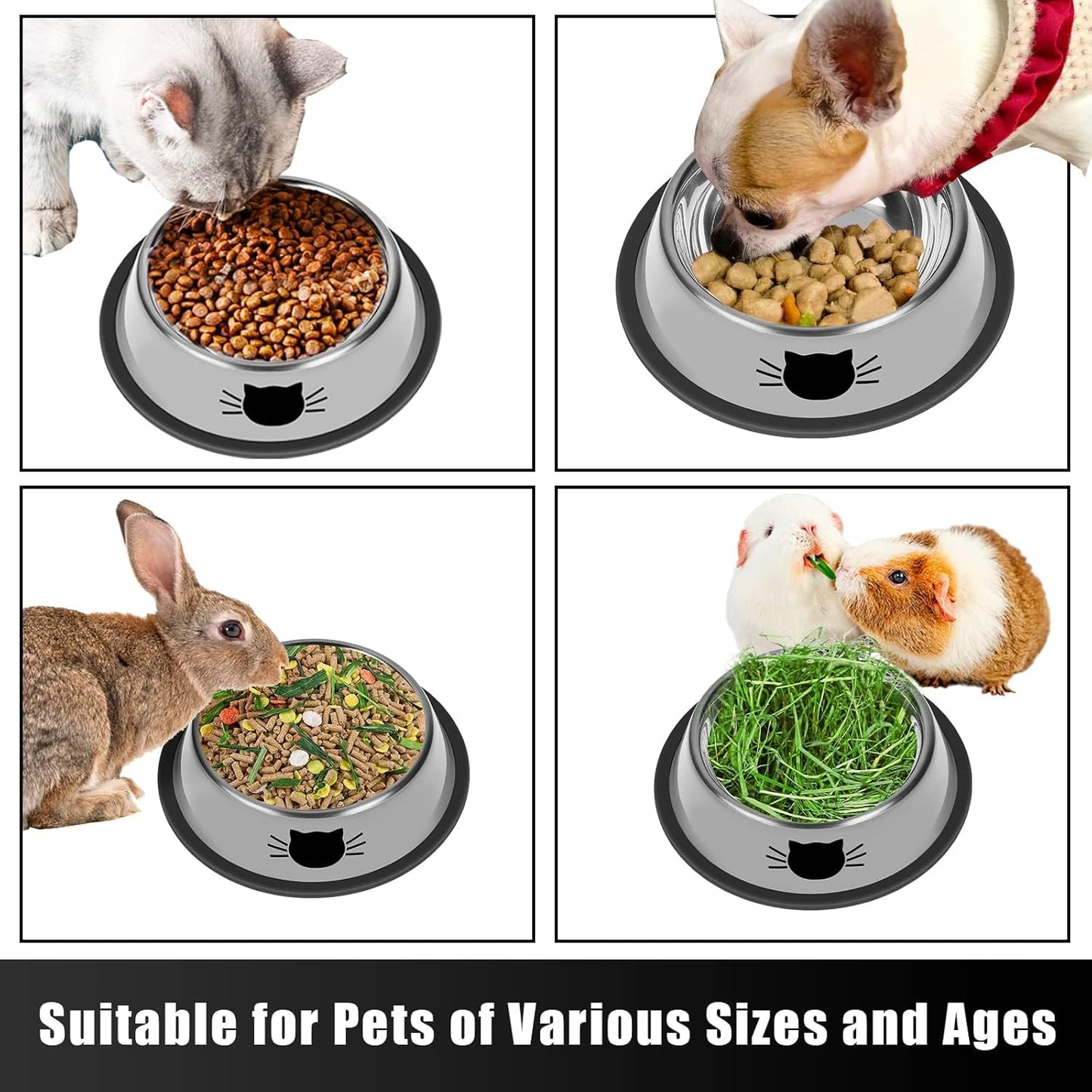 2 Pcs Non-Slip Stainless Steel Small Cat Food Bowls - Unbreakable, 7 Oz, Removable Rubber Base, Easy to Clean, Lovely Color