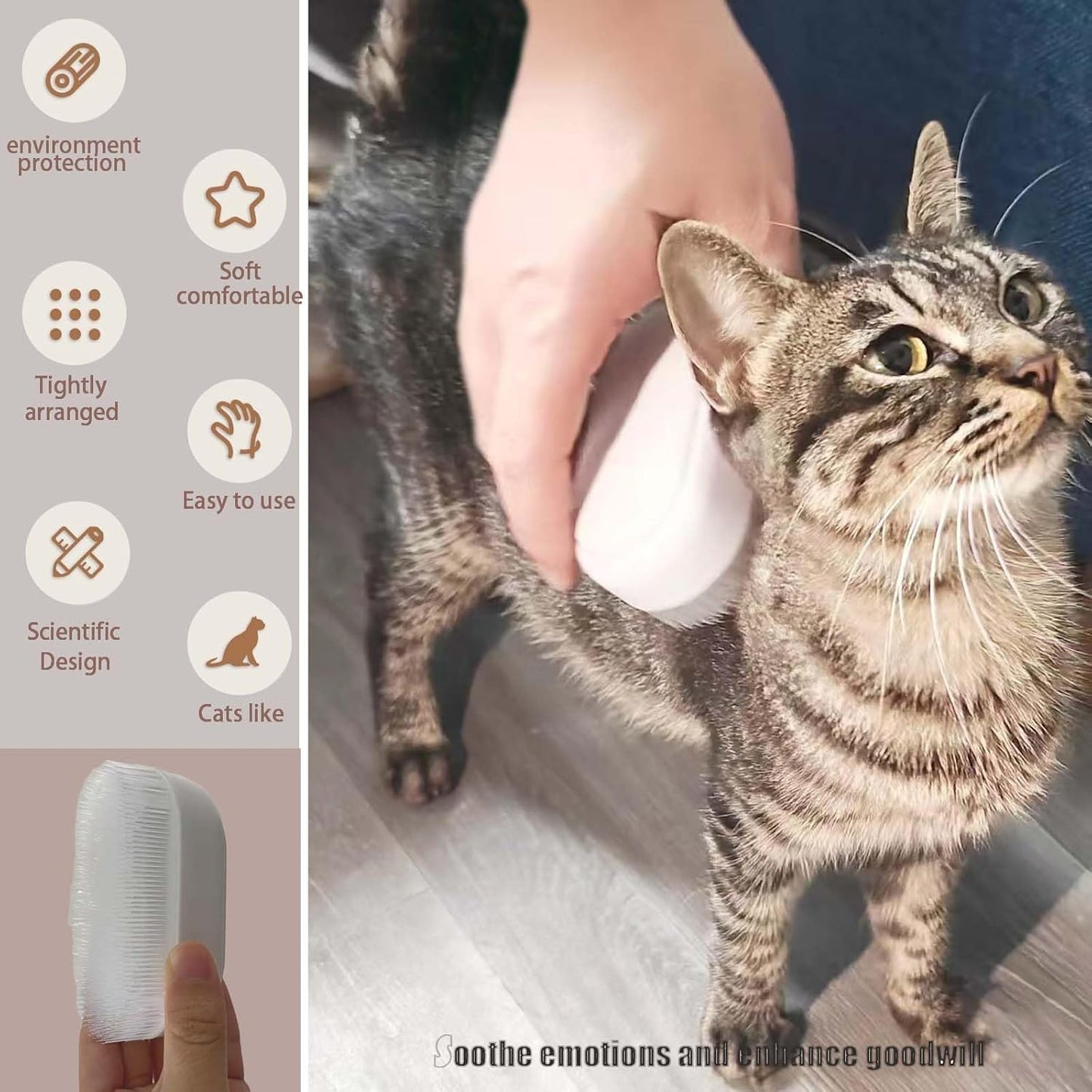 SoarExcelleryy Soft Fur Cat Brush - Over 1000 gentle cat tongue brushes with prickly serrations, suitable for sensitive cats - comfortable, lightweight, gentle, perfect for enhancing intimacy (Orange)