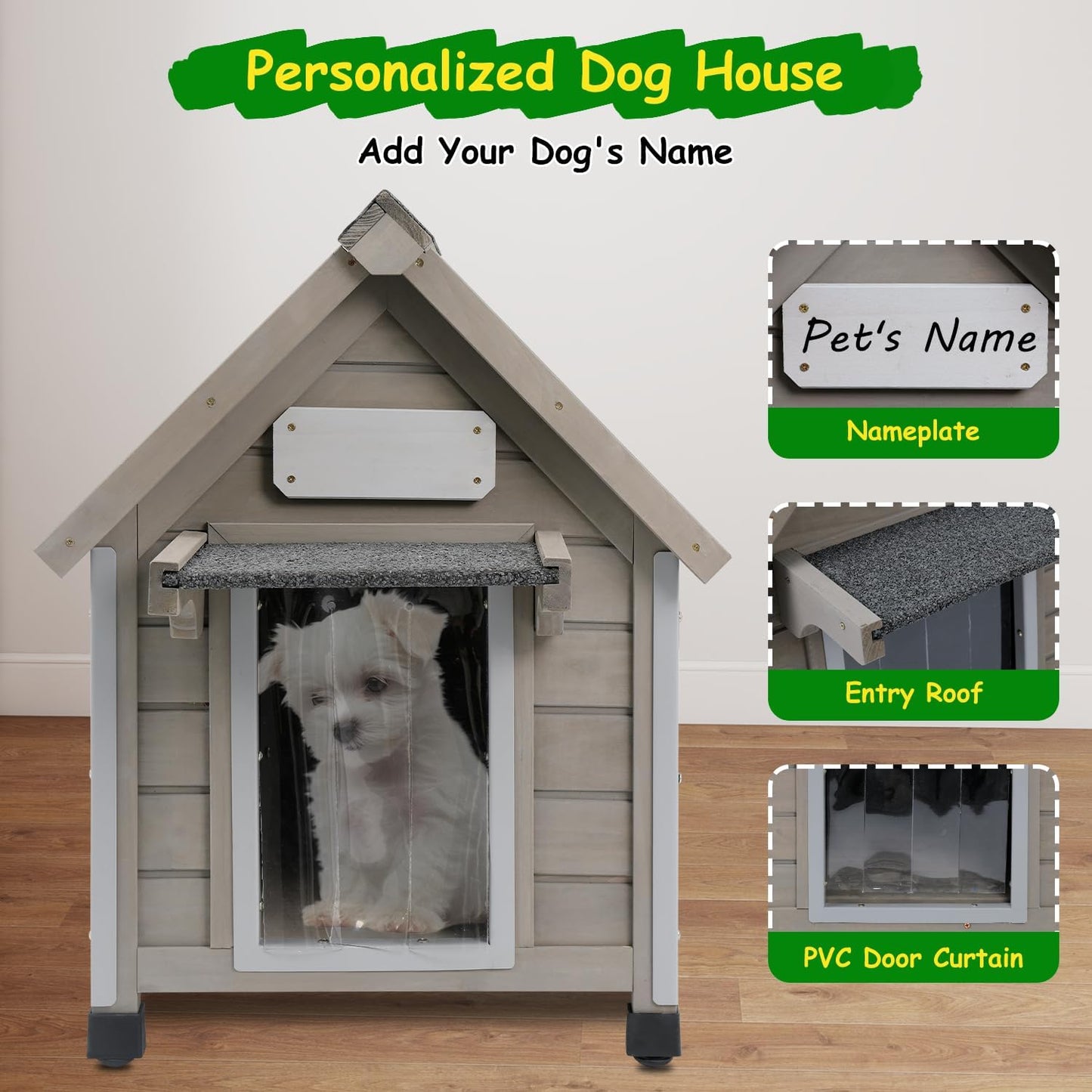 Dog House Outdoor Indoor Waterproof for Small Dog with Anti-Chewing Iron Frame, Raised Feet, Weatherproof Doghouse Kennel Puppy Shelter with Removable Floors(18" L*28.5" W*24" H)