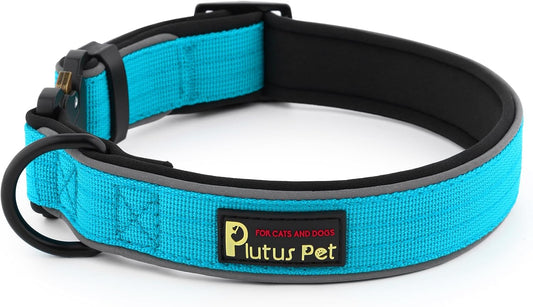 Plutus Pet Tactical Dog Collar, Reflective, Adjustable Heavy Duty Dog Collar, Soft Padded and Comfortable, for Small Medium and Large Dogs (Cyan, XS)
