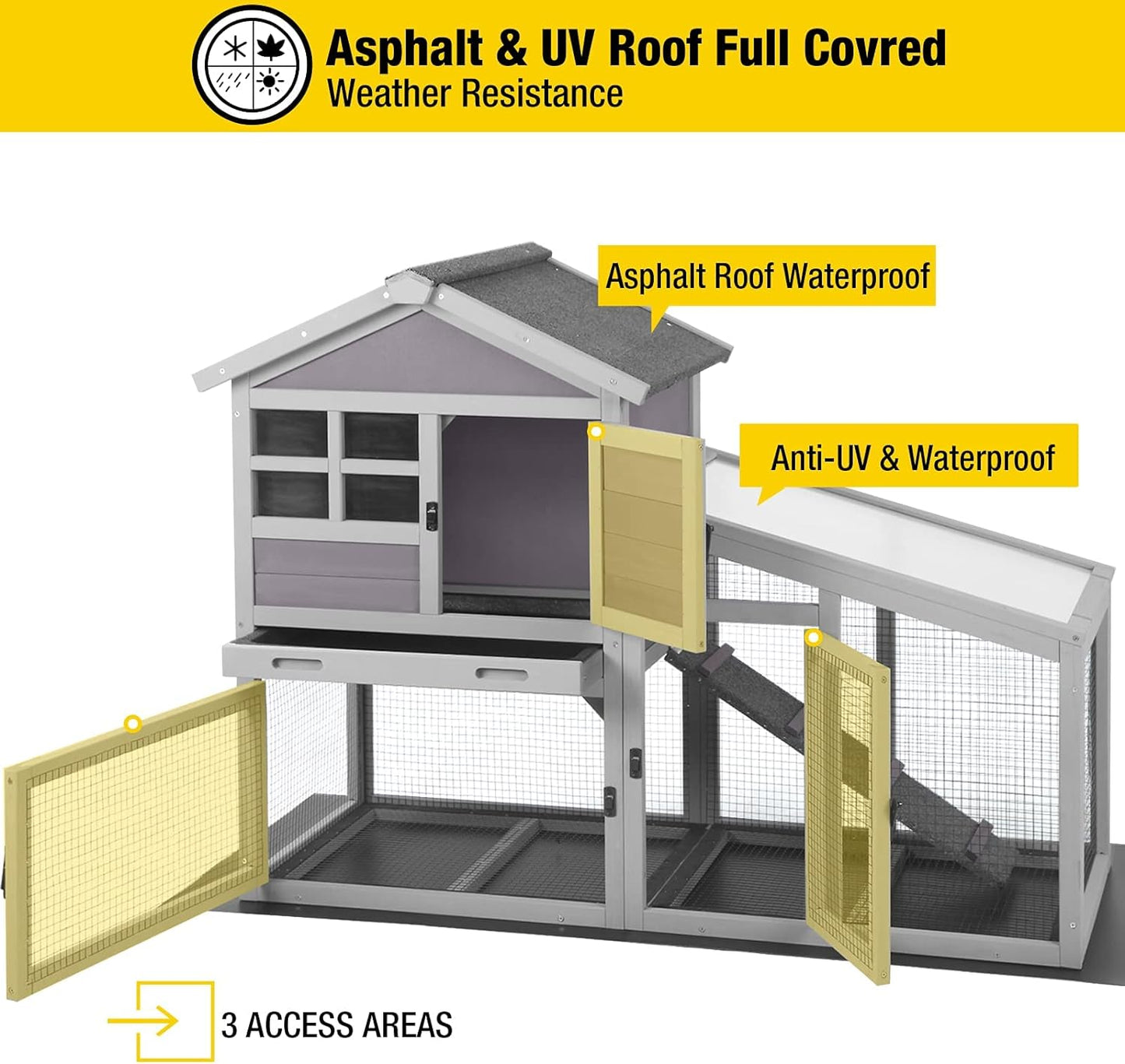 Aivituvin Rabbit Hutch Outdoor Chickecn Coop Indoor Bunny Cage with Pull Out Tray,Upgrade Version,Removable Bottom Wire Mesh 53.4" L x 23.6" W x 38.1" H