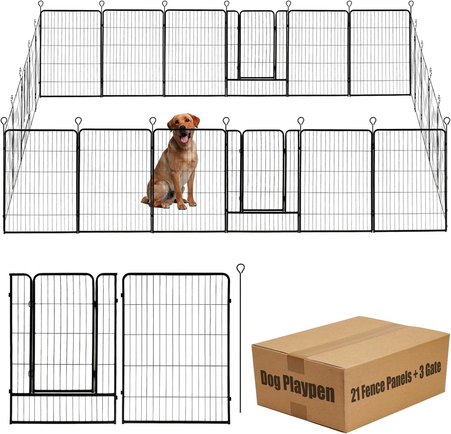Dog Playpen,24 32 40 48 in(H) Pet Fence Outdoor for Rv Camping,Garden Fence Large Animal Barrie for Yard,11Ft(L)-56Ft(L) Black Metal Temporary Fencing