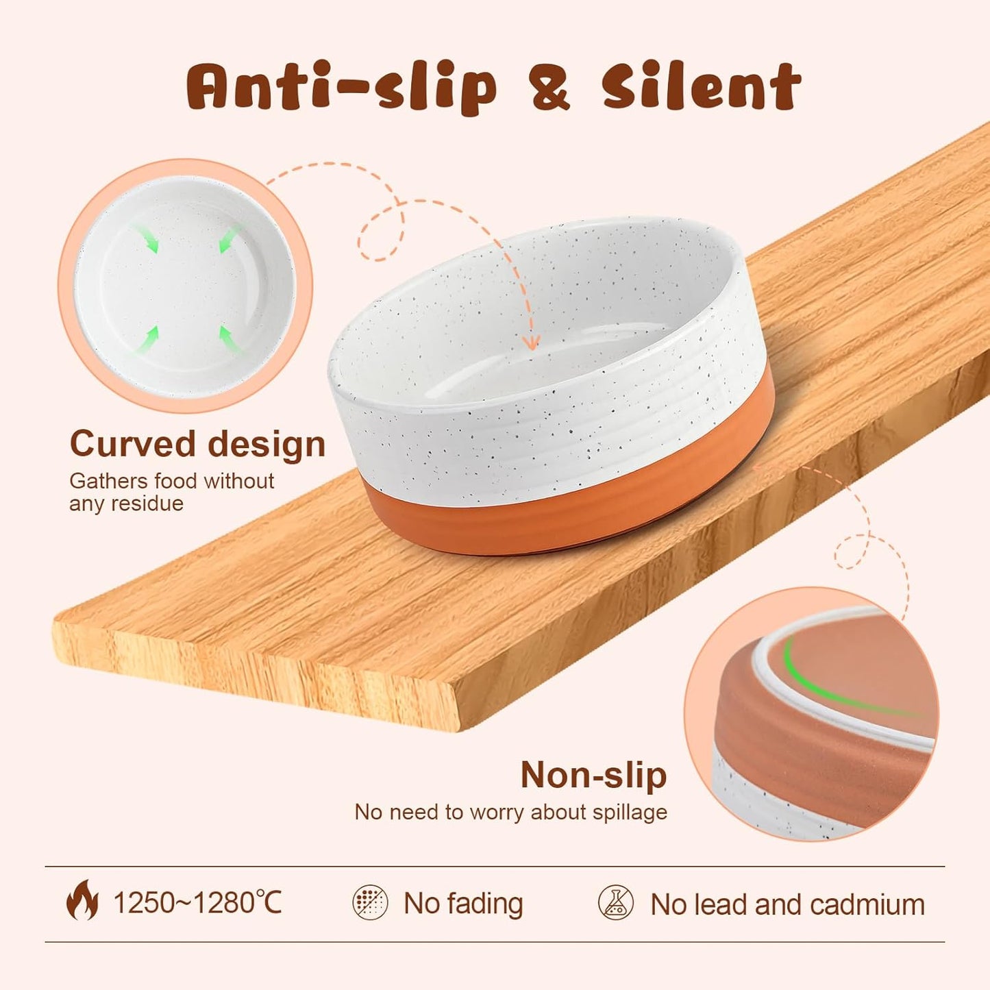 SPUNKYJUNKY Ceramic Elevated Dog Bowl Set with Acacia Wood Stand for Food and Water for Small Medium Sized Dog (28.74 OZ, White and Reddish Brown)