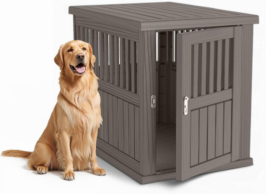 Dog House - Resin Outdoor Dog Kennel with Ventilated Design, Waterproof Dog Bed Shelter for Backyard, Garden & Patio