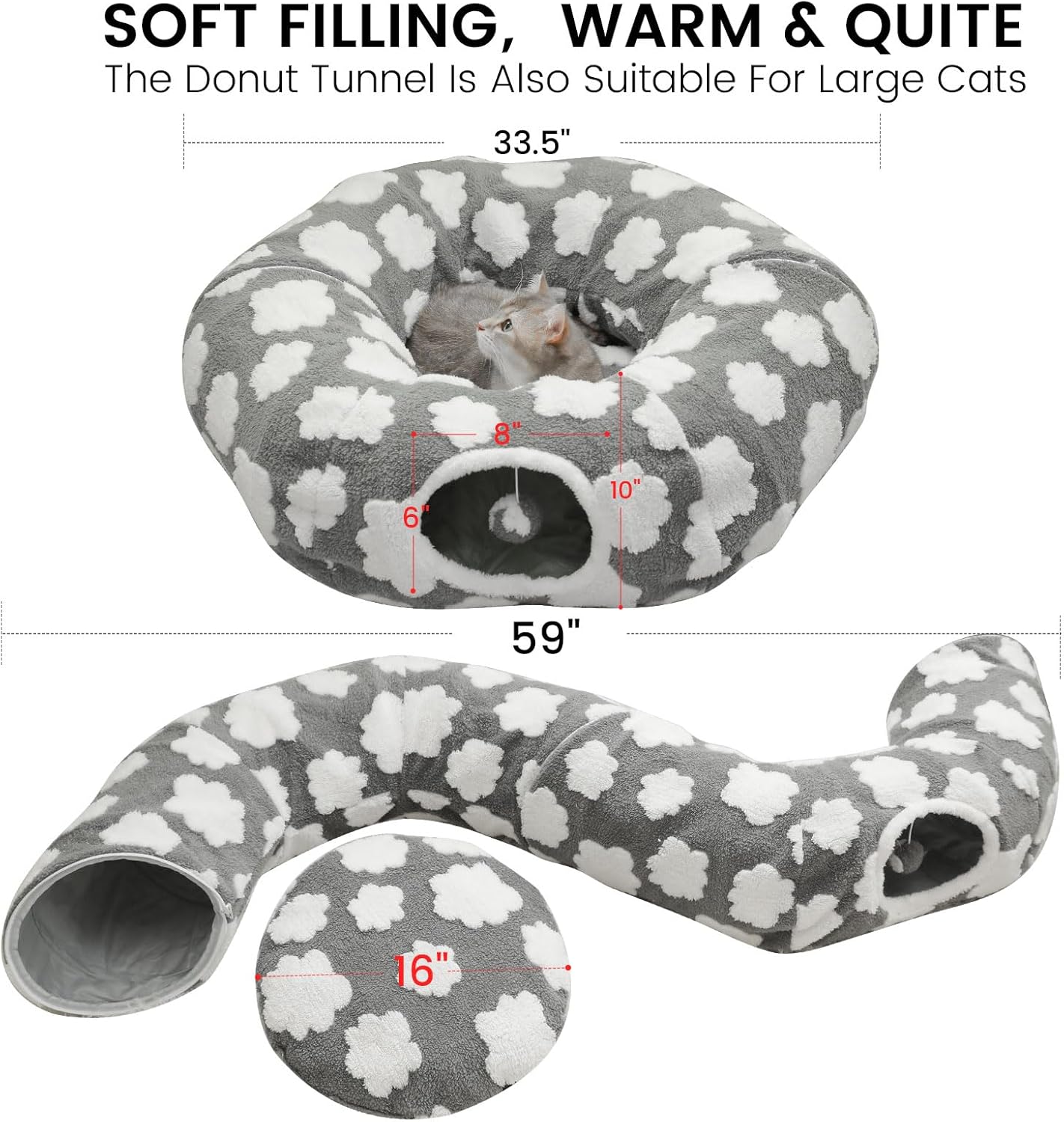 Cat Tunnel Bed for Indoor Cats,Soft Peekaboo Cave Cat Donut Tunnel with Washable Circle Cushion Central Mat, 3 Ways Shaped Round Pet Play Tunnel Toy for Kitten Puppy Rabbit Ferret Green