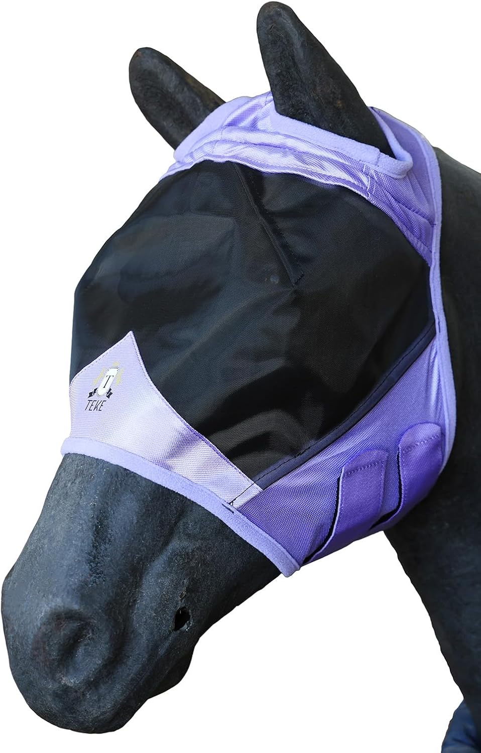 T TEKE Fine Mesh Horse Fly Mask w/No Ears, UV Blocking 3D Eye Visor with Extra Fleece Cushioned Forehead, Protection from Insect Pests