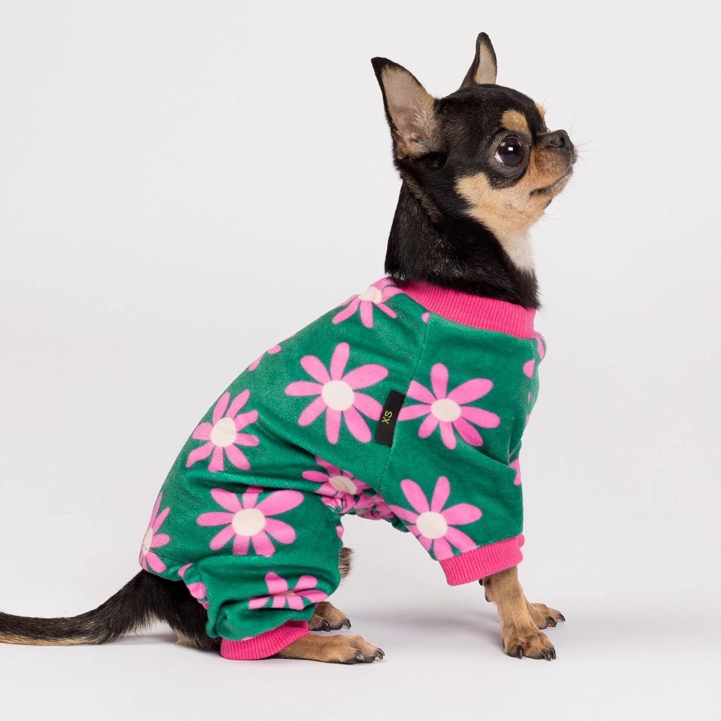 Fitwarm Flower Fleece Dog Pajamas, Warm Winter Dog Clothes for Small Dogs Girl, Cozy Pet Onesie with Feet, Dark Green, Small
