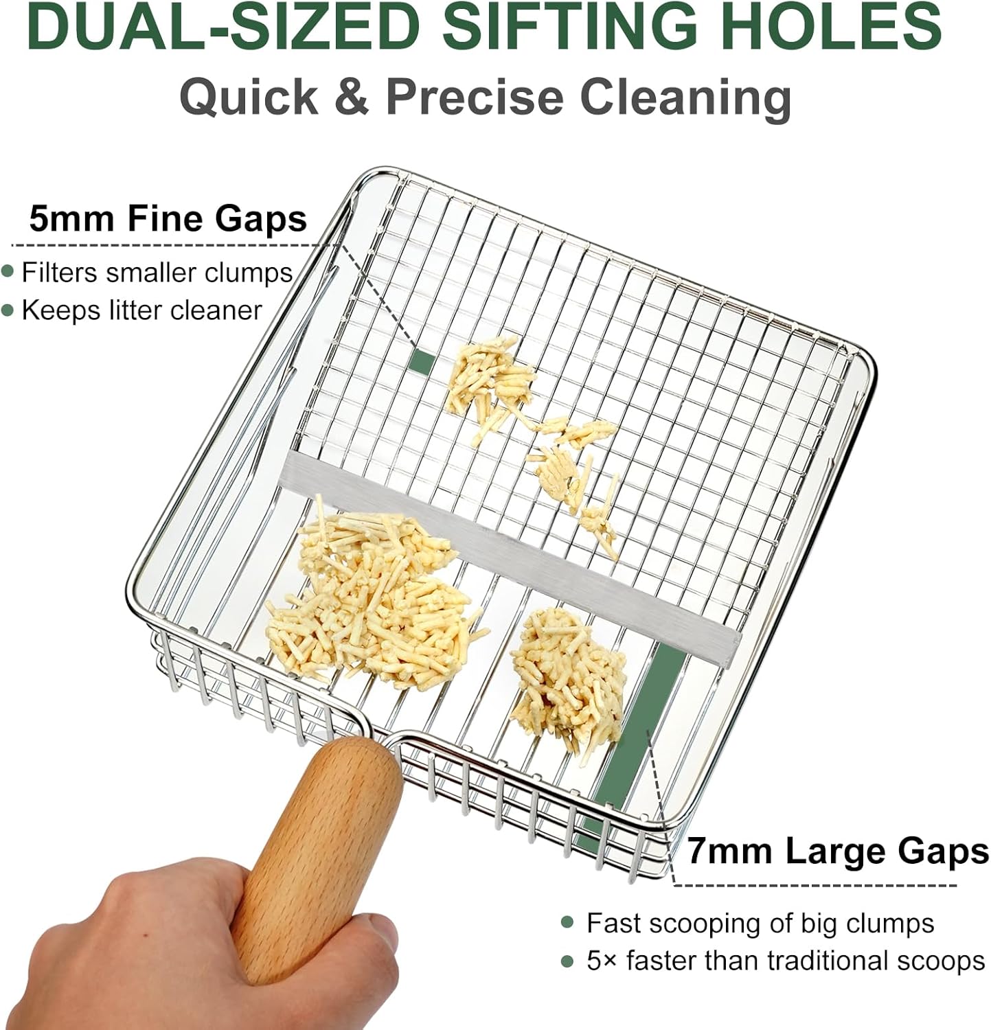 XBX Cat Litter Scoop with Holder, Heavy Duty Litter Sifter, Stainless Steel Litter Shovel, Litter Scooper with Beech Wood Grip and Washable Stand, Perfect for Cat Litter Box Cleaning