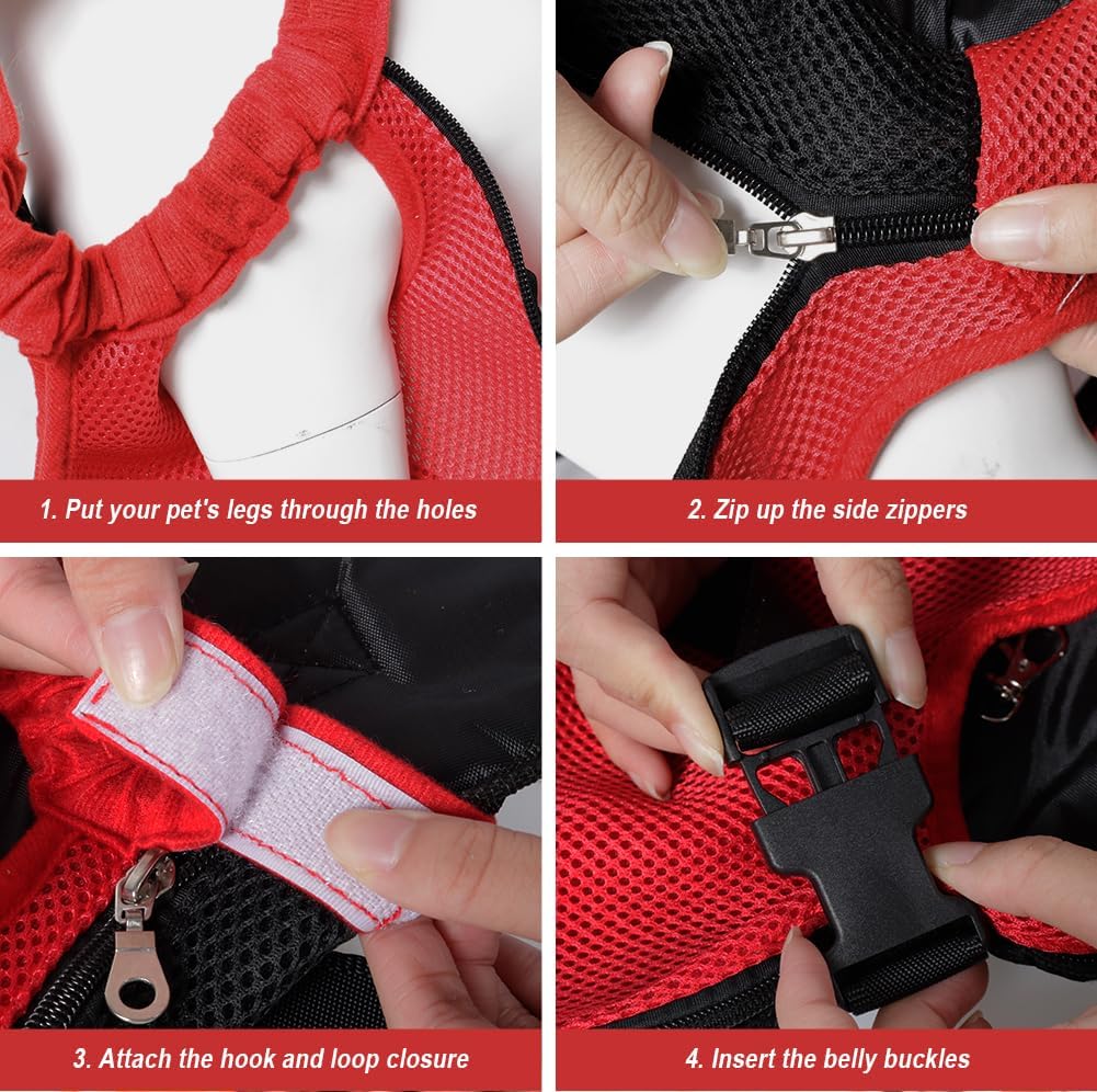 FEimaX Dog Carrier Backpack Pet Legs Out Front Cat Travel Bag, Adjustable Puppy Backpacks Carriers Hands-Free for Small Medium Dogs Cats Hiking Traveling Camping Daily Walking (Large, Red)