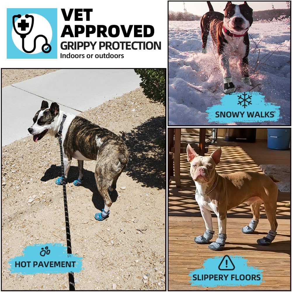 Dog Shoes for Small Dogs, Dog Boots & Paw Protectors for Hardwood Floors, Outdoor Dog Booties for Hot Pavement Winter Snow Hiking, Breathable Dog Shoes with Reflective Strips Size 1