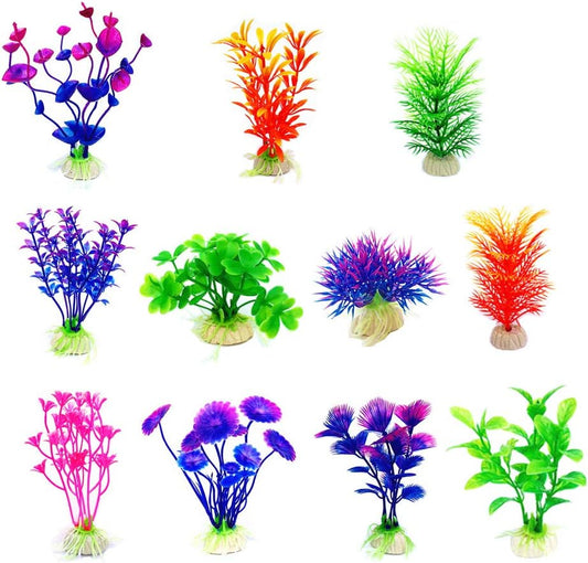 CousDUoBe Artificial Aquatic Plants 11 Pcs Small Aquarium Plants Artificial Fish Tank Decorations，Used for Household and Office Aquarium Simulation Plastic Hydroponic Plants