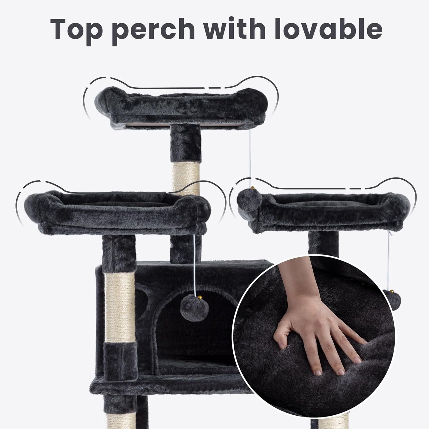 SHA CERLIN 68 Inches Multi-Level Large Cat Tree for Large Kitties/Big Cat Tower with Condo/Cozy Plush ‌Pussycat Perches/Sisal Scratching Posts and Hammocks/Activity Center/Dark Grey