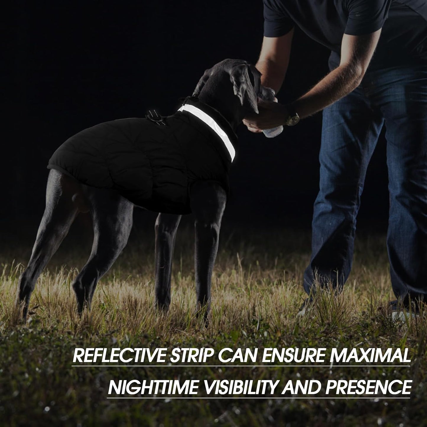 FUAMEY Dog Coat for Large Dogs,Waterproof Dog Winter Jacket with Harness Built in Puppy Cold Weather Coats Reflective Pet Vest with Zipper Warm Fleece Dogs Snowsuit Windproof Solid Black 3XL