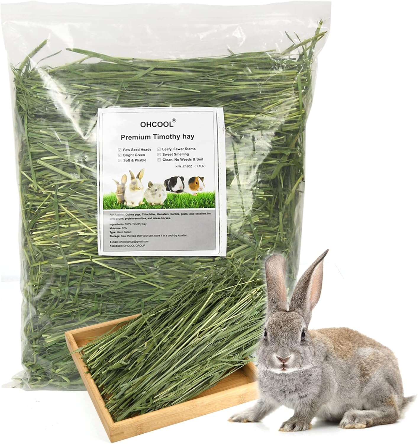 Timothy Hay 1.1LB - Dust Free Natural Green Fresh Food Hay for Rabbits Tortoise Guinea Pig Chinchilla