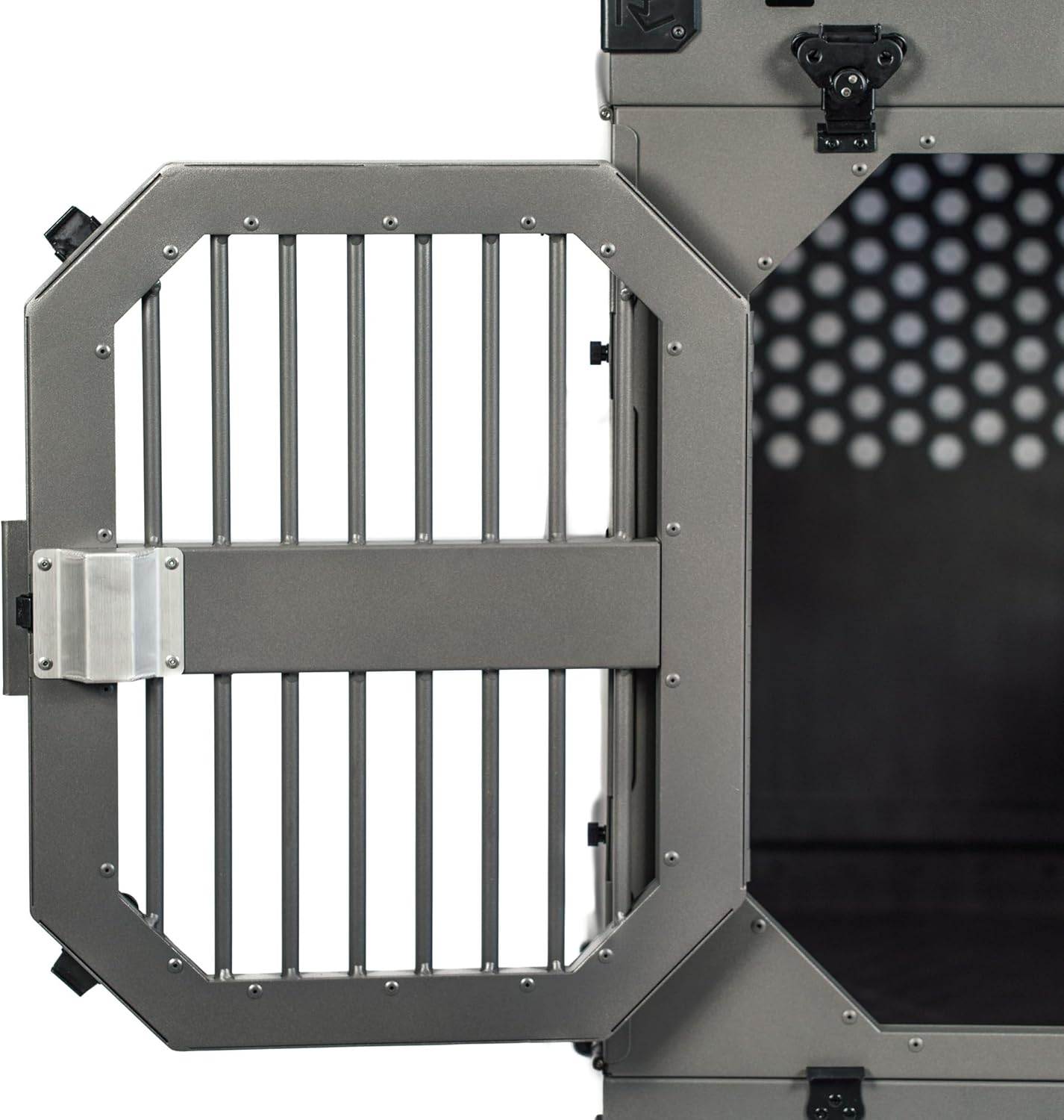 ROCK CREEK CRATES Collapsible Dog Crate: Meticulously Engineered, Durable Aluminum Construction, Non Slip Feet | 10 Year Warranty | Ideal for Indoor & Vehicle Use (White Snowfall, 30 Inch)