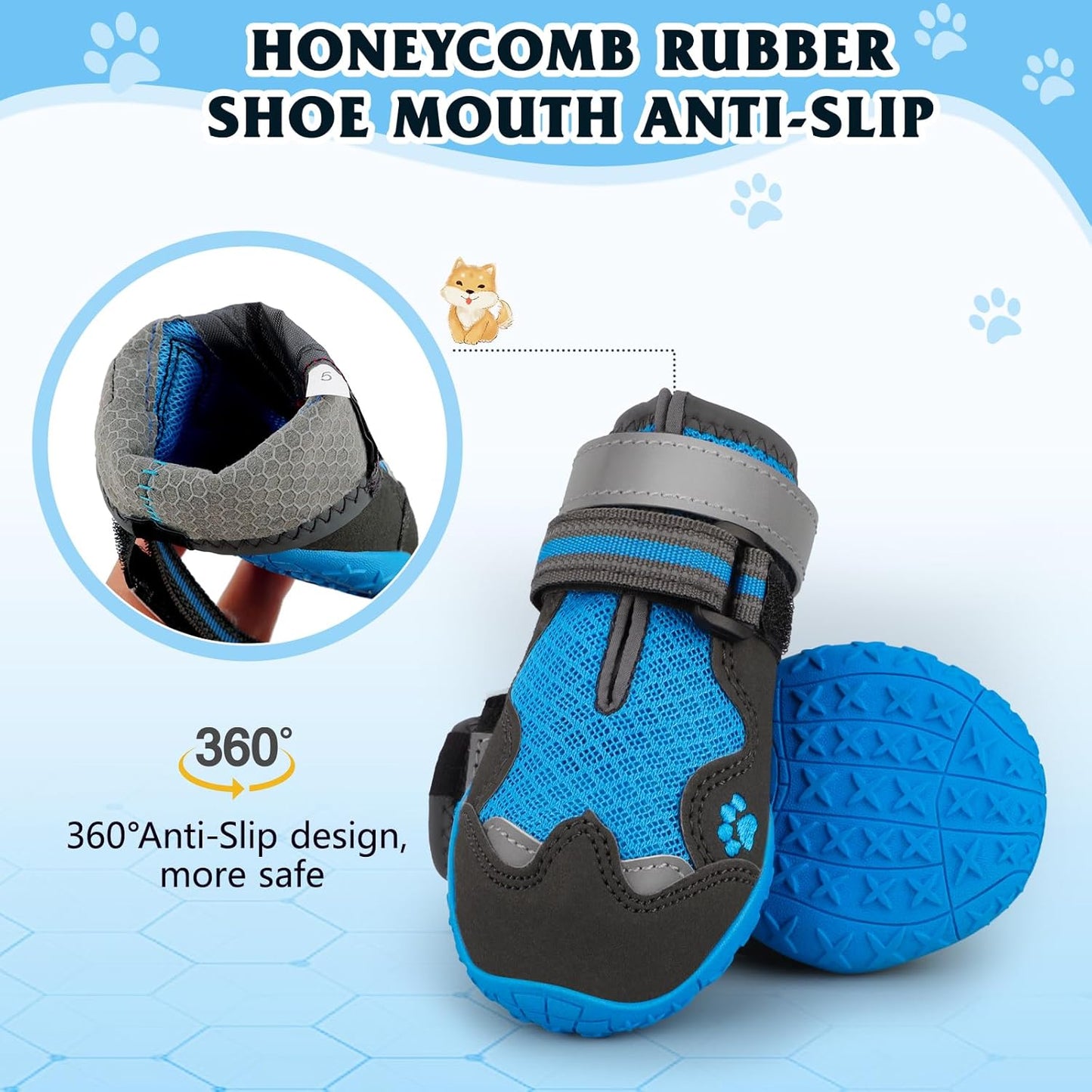 Dog Shoes for Large Medium Small Dog, Mesh Breathable Dog Shoes for Hot Pavement, Anti-Slip Dogs Boots Paw Protectors with Reflective for Outdoor Walking Indoor Hardfloors (Size 2)