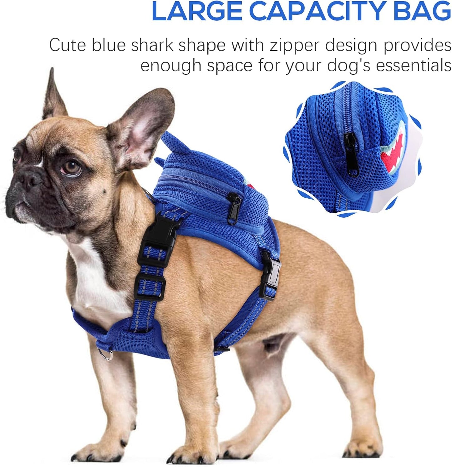 IDOMIK Dog Backpack Harness, No-Pull Dog Backpack with D-Ring for Small Medium Dogs, Cute Self Carrier Backpack for Dogs to Wear, Adjustable Dog Harness Backpack for Traveling Camping Hiking,Shark,M
