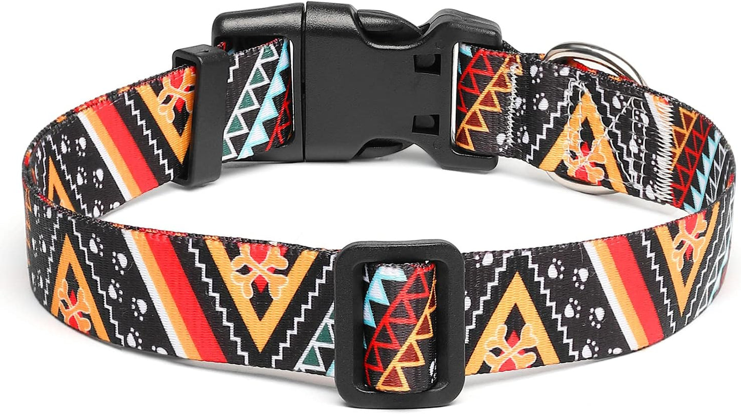 Mercano Adjustable Dog Collar - Special Design Patterns, Soft Nylon Comfortable Durable Pet Collar for Small Medium Large Dogs (M, Ethnic Gold)