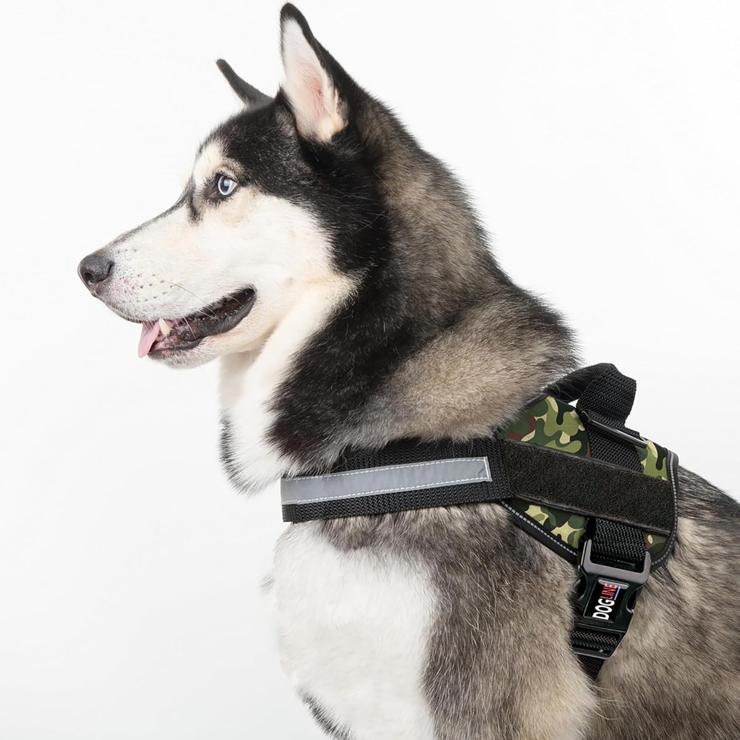 Dogline Dog Harness, Reflective No-Pull Adjustable Vest with Handle, Breathable No-Choke Harness for Small, Medium or Large Dogs Room for Patches Girth 27 to 34 in Green Camo