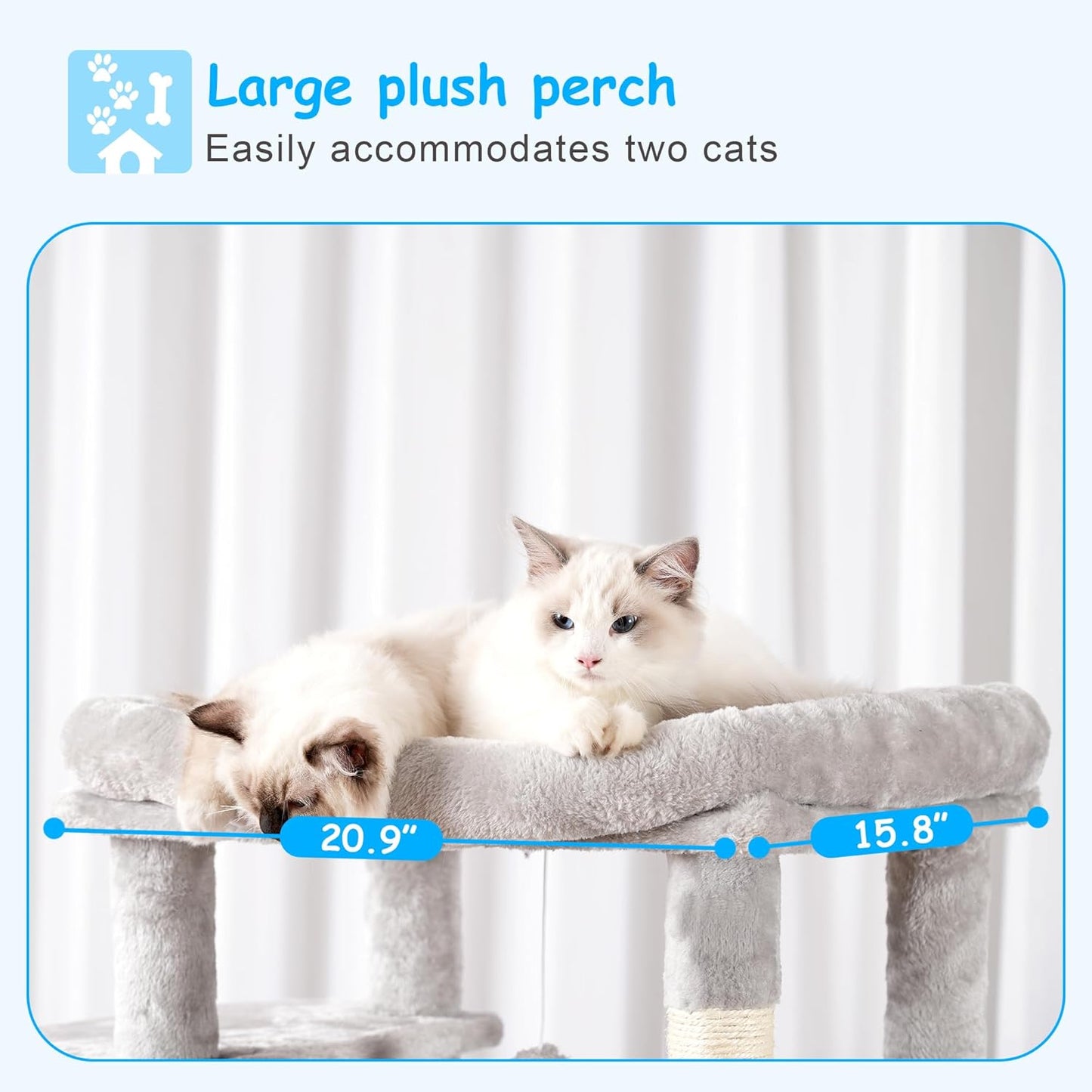 Hey-brother Cat Tree, 69.3-Inches Multi-Level Plush Cat Tower for Indoor Cats with Large Top Perch, Extra Spacious Hammock, 2 Hammocks Ramp, Hanging Ball, Light Gray MPJ037W