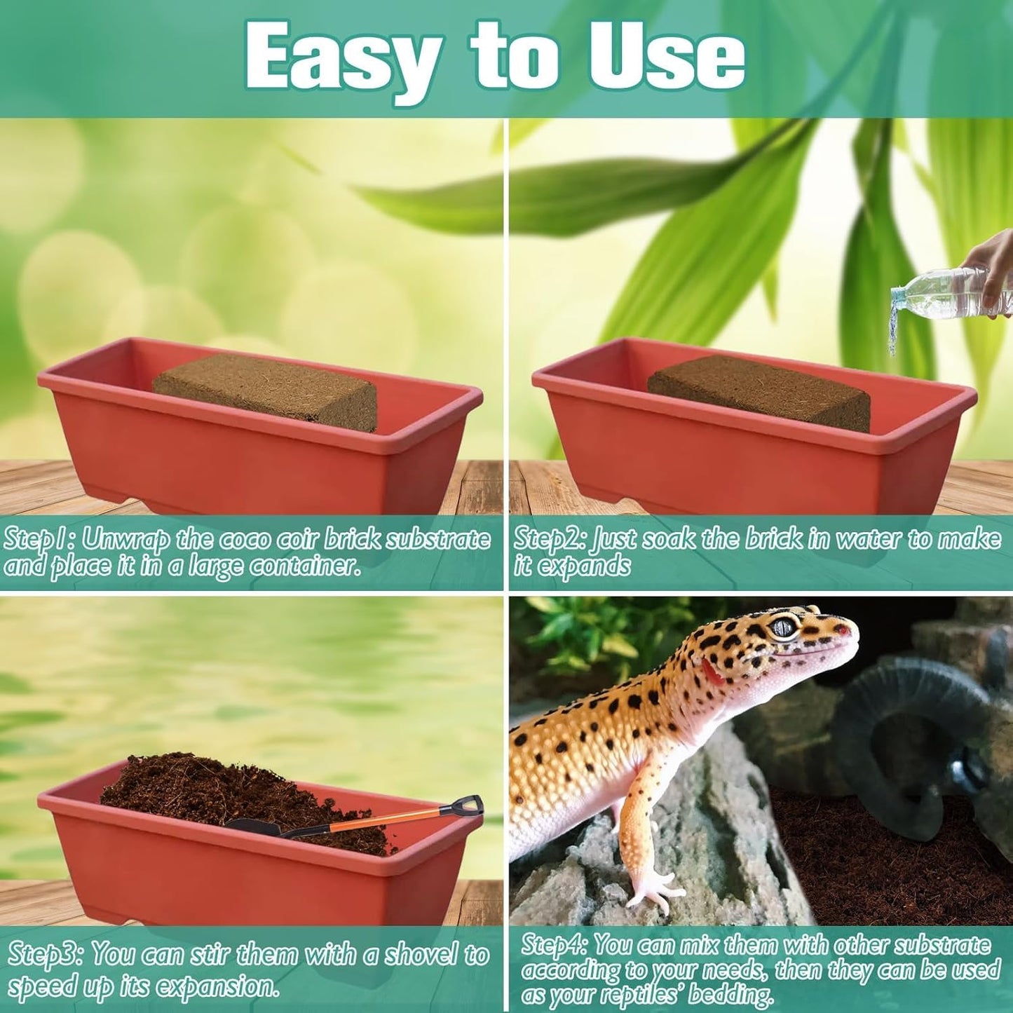 Halatool 2Pack Leopard Gecko Substrate Natural Coconut Fiber Substrate for Reptiles Premium Coco Husk Terrarium Bedding for Tortoise Habitat Snake Lizard Hermit Crab Tarantula Enclosure Worm Bin Frog