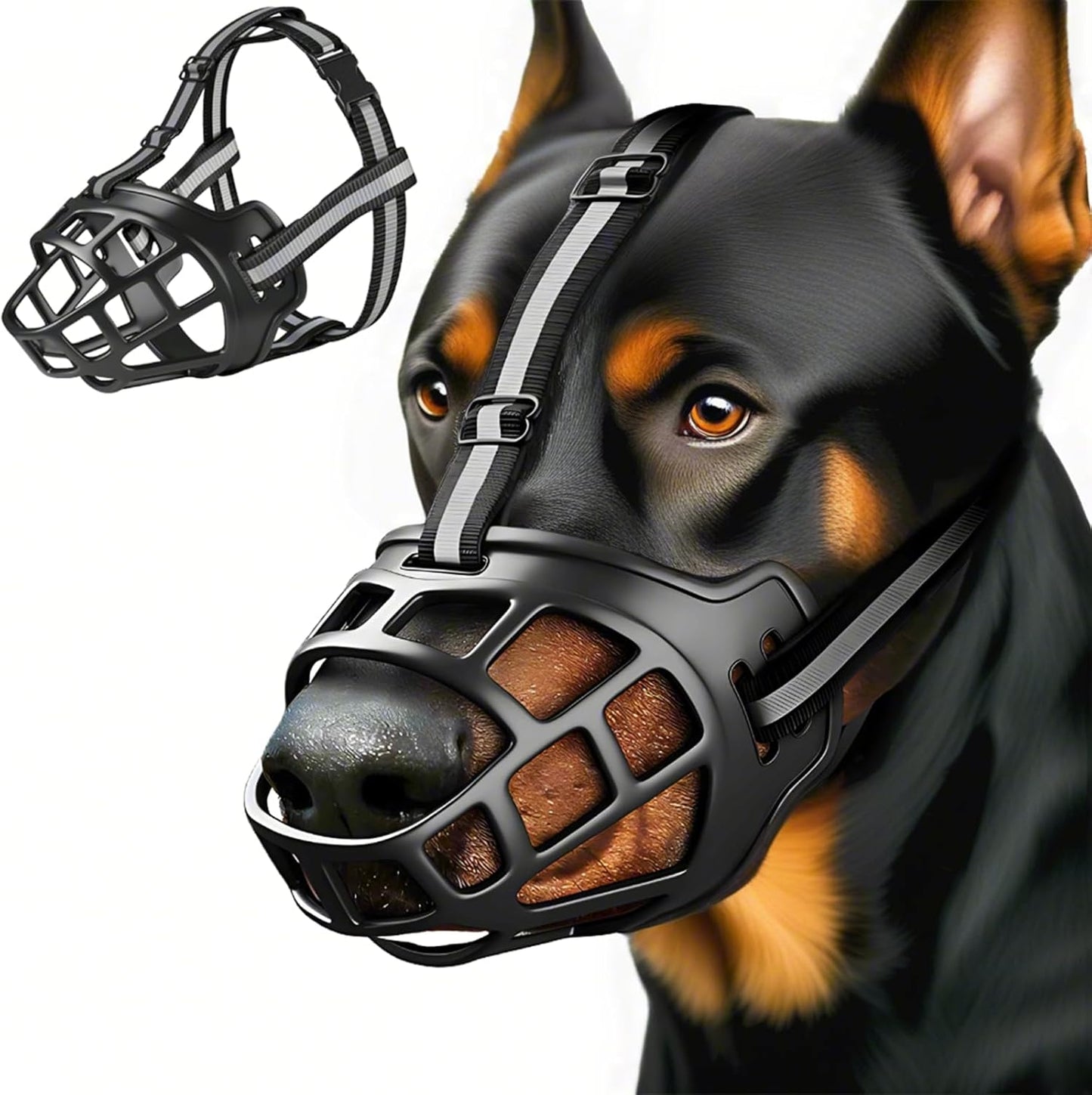 Dog Muzzle, Breathable Basket Muzzles for Small Medium Large Sized Dogs, Adjustable Humane Cage Mouth Cover for Scavenging Grooming Biting Chewing, Allows Panting and Drinking(Soft Rubber, XS)
