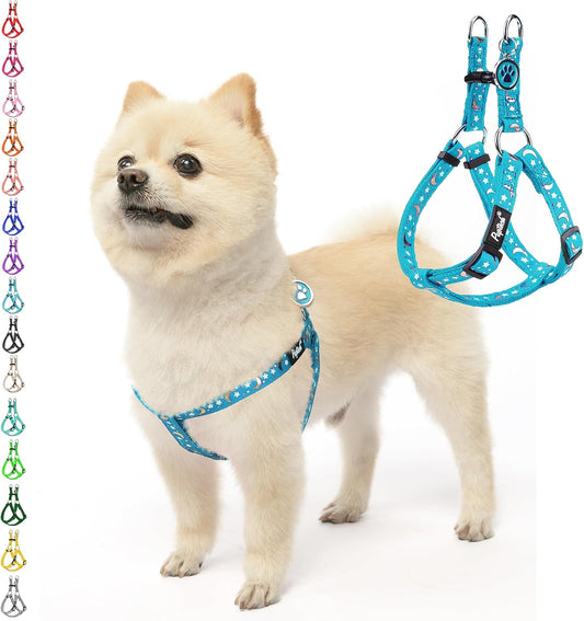 PUPTECK No Pull Dog Harness Soft Adjustable Basic Nylon Step in Puppy Vest Outdoor Walking with ID Tag, Moon Star Sky Blue, S