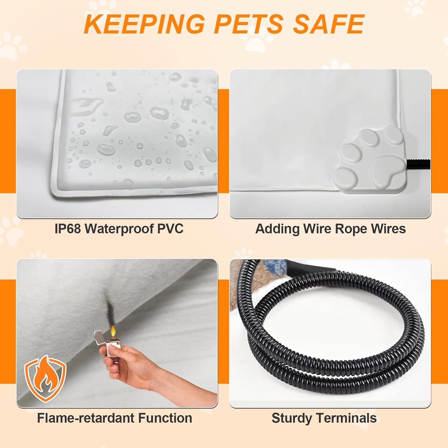 Cat Heating Pad, 16 in Round Heated Bed Smart Thermostatic Switch, Add Wire Rope Cat Carpet Puppy Whelping Supplies, Comes with a Plush Cloth Cover - Apricot