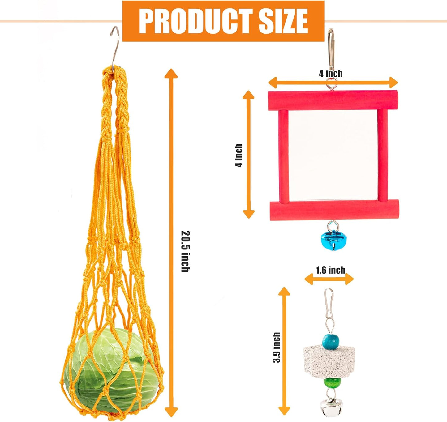 6 PCS Chicken Toys for Coop, 2PCS Chicken Mirror Toys 2 PCS Hanging Vegetable Fruits Feeders and 2 PCS Beak Grinding Molar Stones with Bell for Hen Birds Parrots