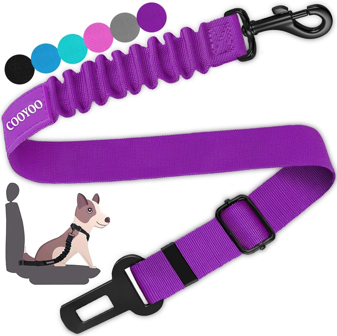 COOYOO Dog Seat Belt,Retractable Dog Car Harness Seat Belt for Car Adjustable Nylon Pet Safety Seat Belts Heavy Duty & Elastic Bungee Buffer