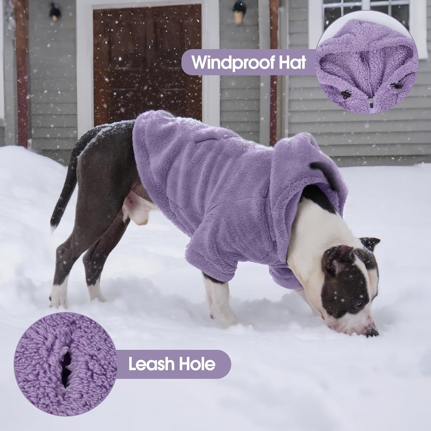 IDOMIK Fuzzy Dog Sweater with Adjustable Hood, Warm Fleece Dog Sweater Hoodie with Harness Hole & Pocket, Pullover Sweaters for Medium Dogs, Fuzzy Hooded Sweatshirt for Fall Winter Christmas,Purple,L