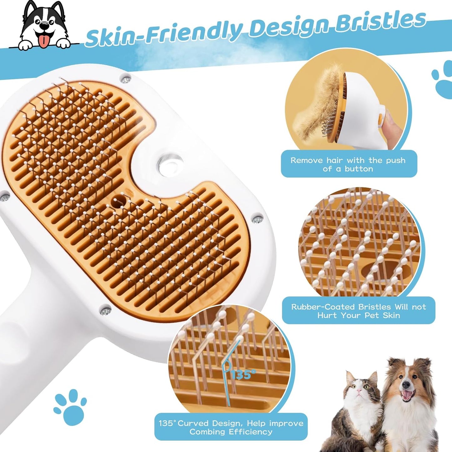 Pet Steam Brush for Dog & Cat – 3-in-1 Spray Hair Removal Comb for Shedding & Grooming Shedding Glove, Flea Comb, Couch Carpet Hair Removal Tool, Nail Toenail Clippers Nail File Shampoo-8PCS