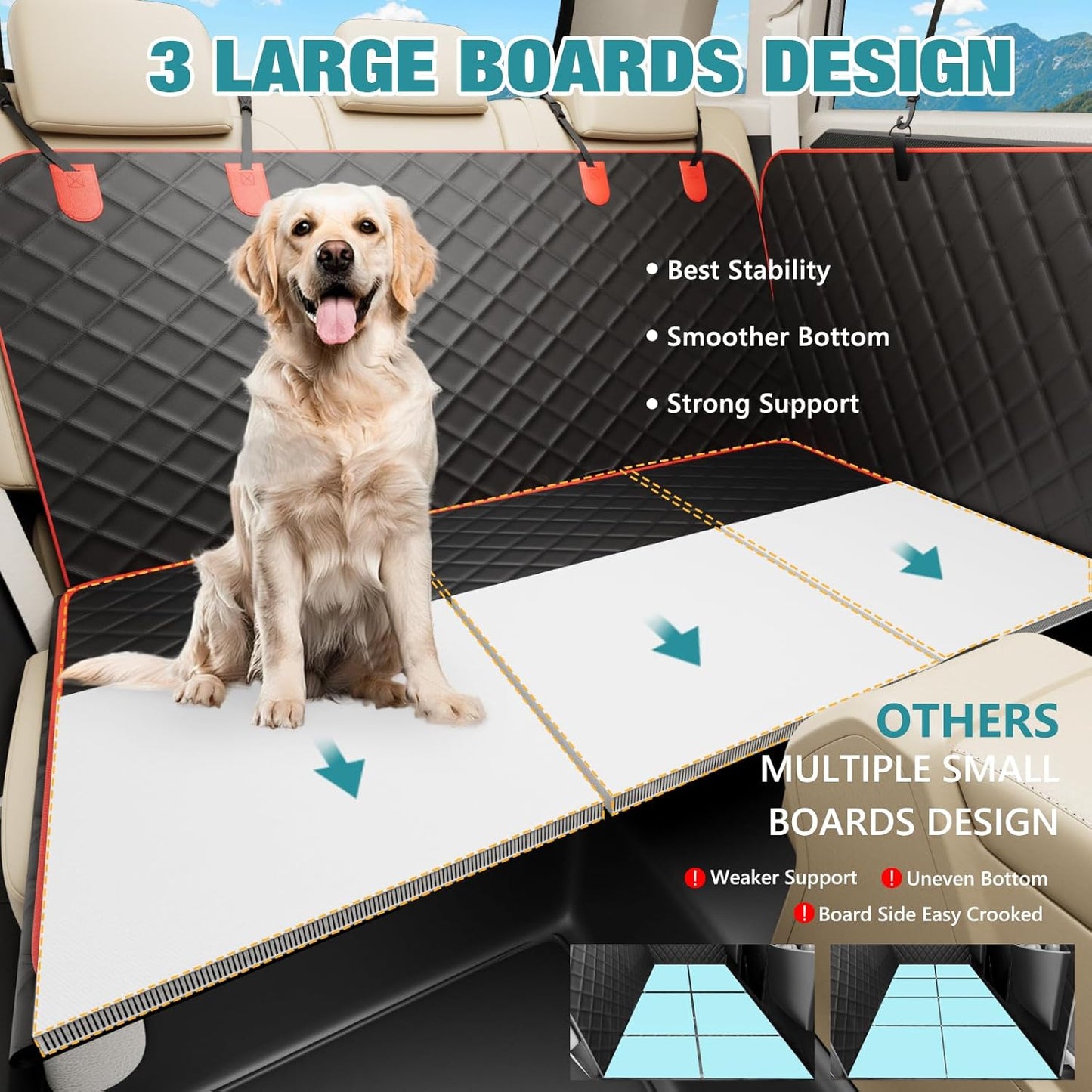 Waterproof Dog Car Seat Cover for Back Seat – Heavy Duty Back Seat Extender for Dogs with Hard Bottom, 7-Layer Protection, Non-Slip & Scratchproof, Easy to Install (Red)