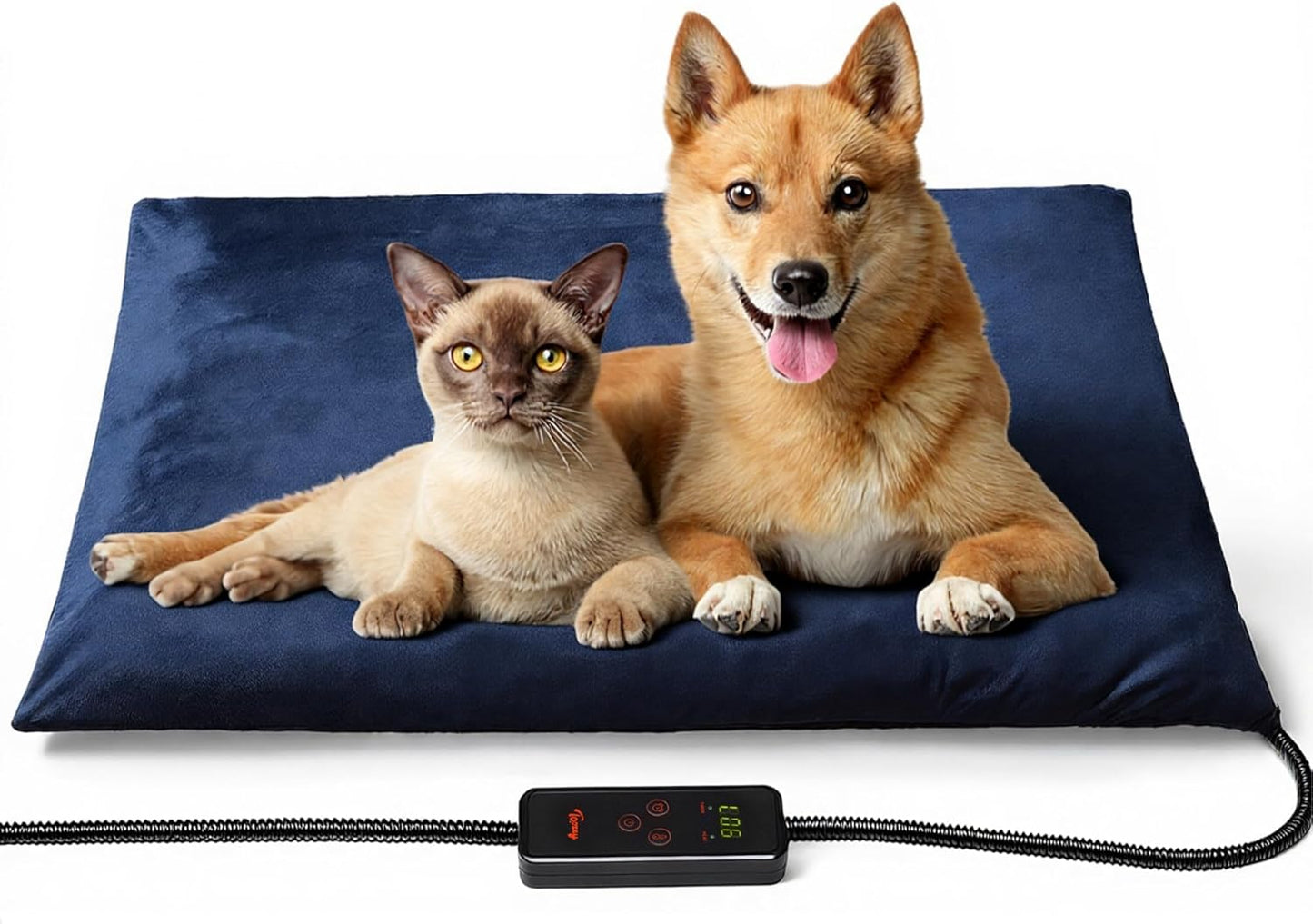 Toozey Large Pet Heating Pad, 6 Adjustable Temperature Dog Cat Heating Pad with Timer, Waterproof Heated Dog Bed with Chew Resistant Cord, Indoor Electric Pet Heated Mat 35x24in