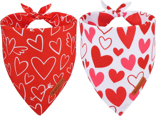 ADOGGYGO Valentine Dog Bandanas, Red Pink Heart Pet Scarf, Multi Size Offered, White Red Valentine Bandana for Large and Extra Large Dogs (X-Large)