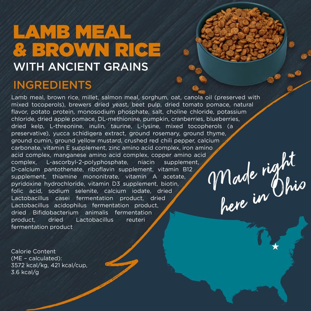 Blackwood Sensitive Skin & Stomach Dry Dog Food, Lamb Meal & Brown Rice with Ancient Grains, 10 Pound Bag with Prebiotics & Probiotics to Promote Gut Health