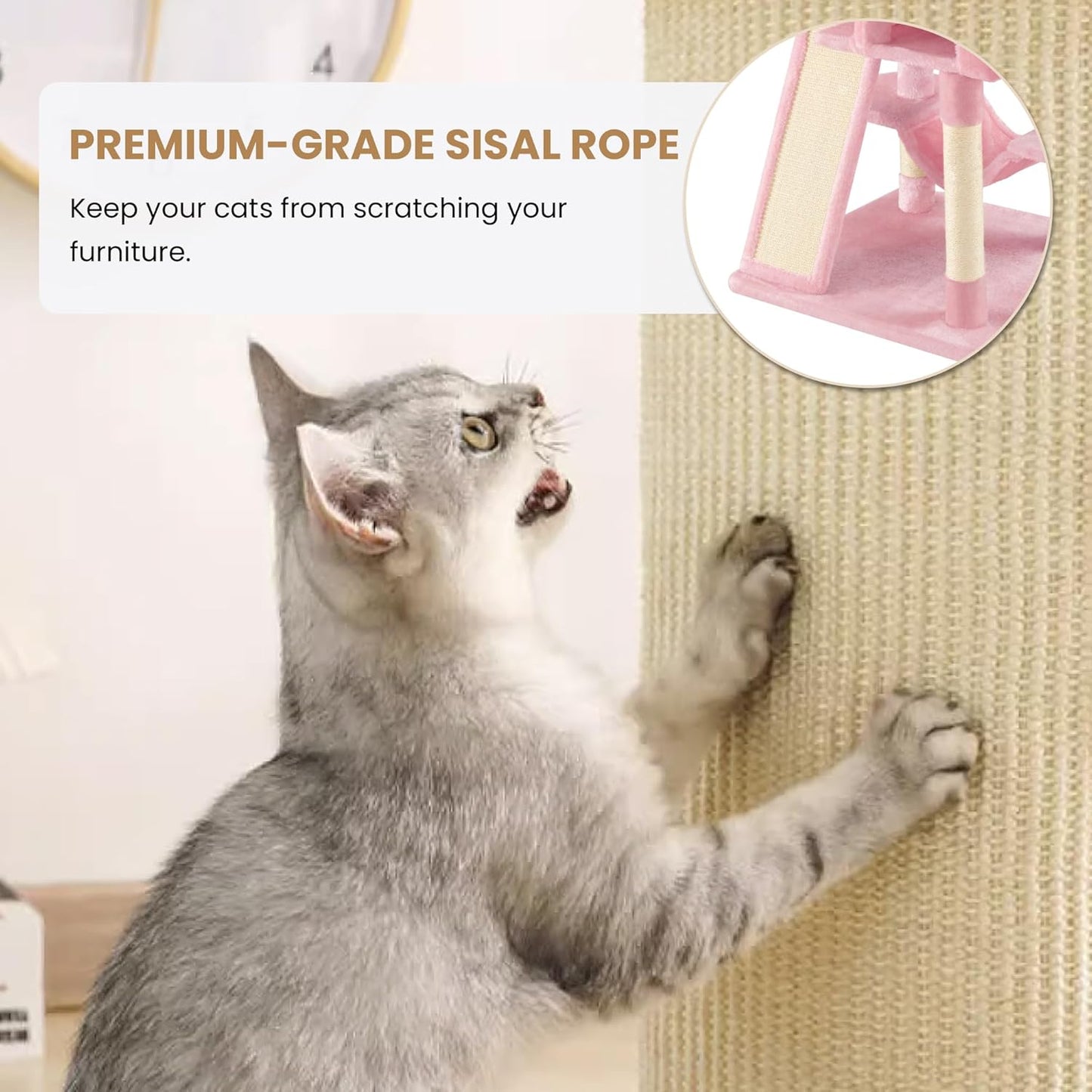 SHA CERLIN 65in Larger Cat Tree Tower Condo for Indoor Kitties/Multi-Level Furniture Activity Center with Wide Base/Cozy Plush Cat Perches/Baskets/Sisal Scratching Posts and Hammock/Pink