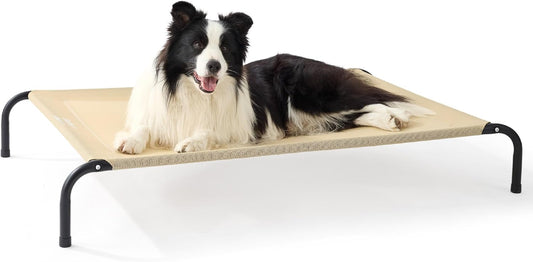 Bedsure Outdoor Elevated Dog Bed Large Sized Dog, Portable Indoor & Outdoor Cooling Raised Cot Pet Hammock Bed with Skid-Resistant Feet, Frame with Breathable Mesh, Khaki, 49 inches