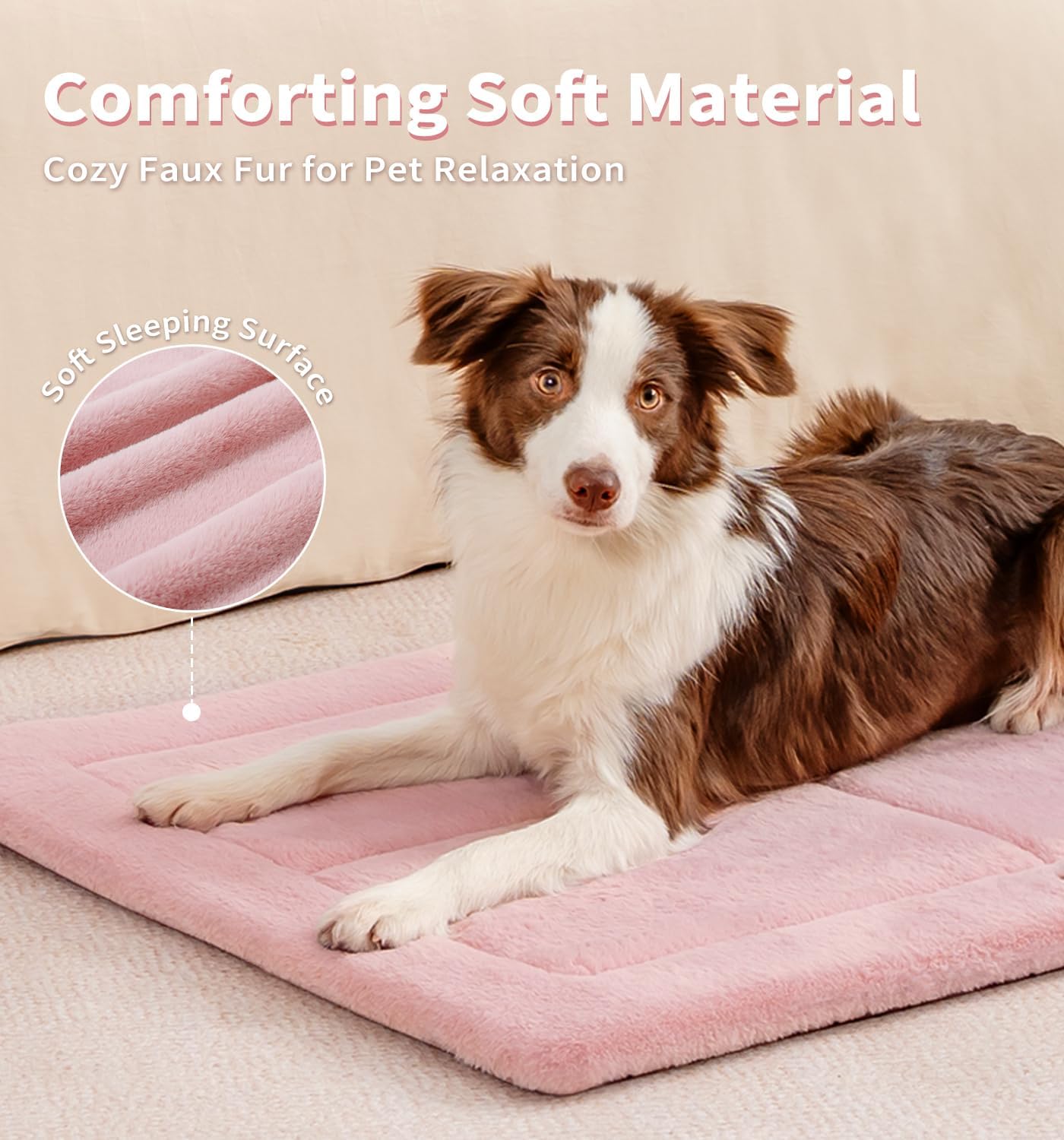 MADE 4 PETS Dog Crate Pad Bed for Large Dogs, Washable & Reversible, Anti-Slip Kennel Mat for Cozy Sleeping, Soft Fluffy Dog Bed for Indoor & Outdoor Use, 41"x29", Pink
