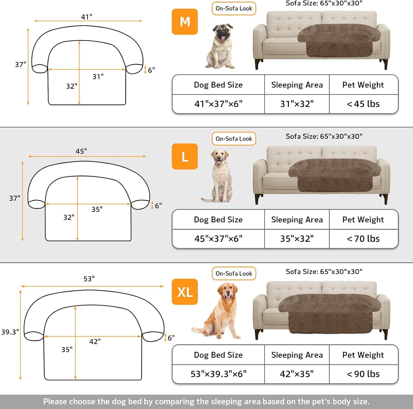 Calming Dog Bed Fluffy Plush Dog Mat for Furniture Protector with Removable Washable Cover for Large Medium Small Dogs and Cats (Large(45x37x6), Camel)