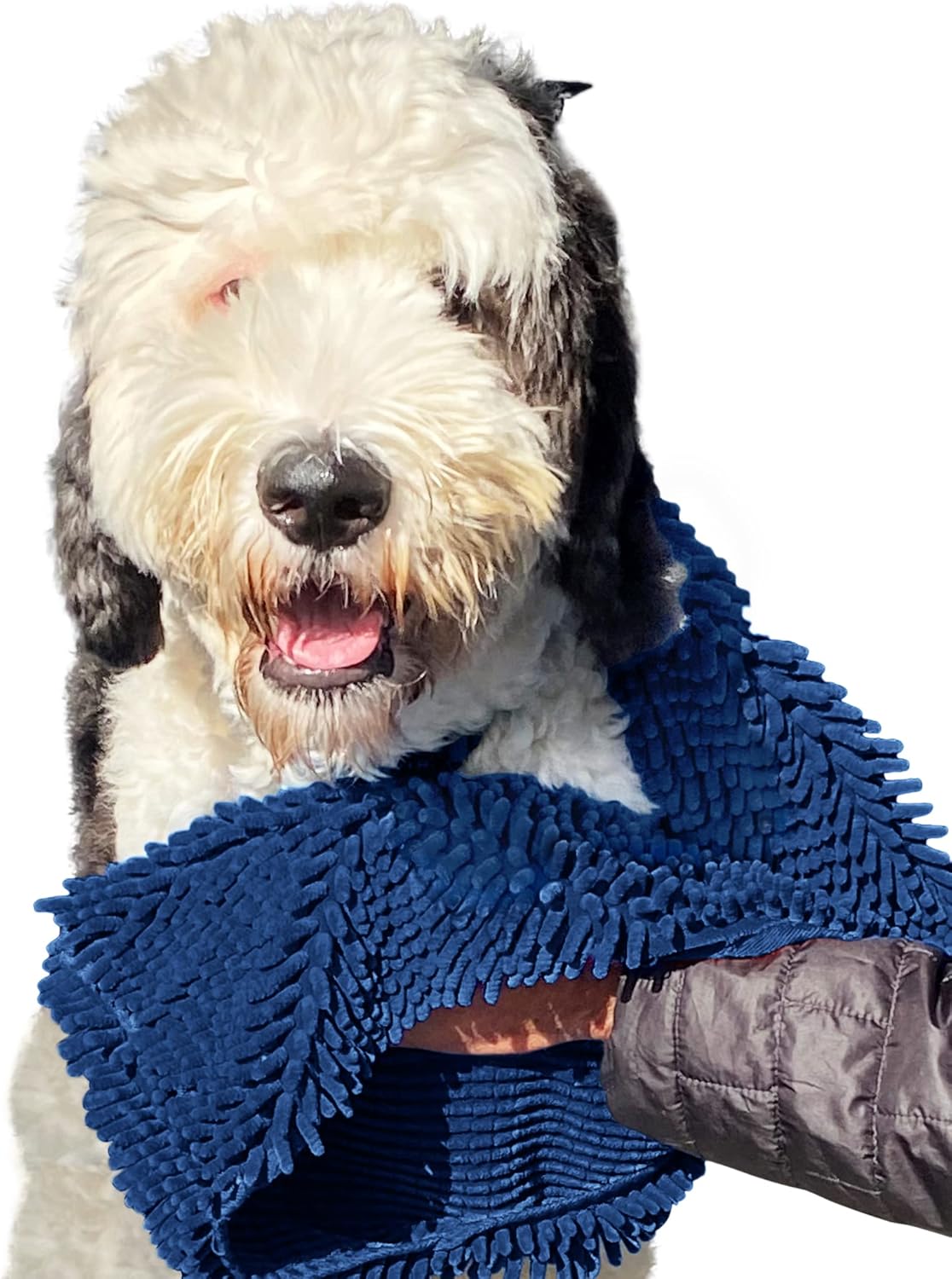 Soggy Doggy Super Shammy Dog Towel - Microfiber Chenille Towel for Drying Dogs and Cleaning Paws - Fast Drying with Hand Pockets for Ease (Navy Blue, 31” x 14”)