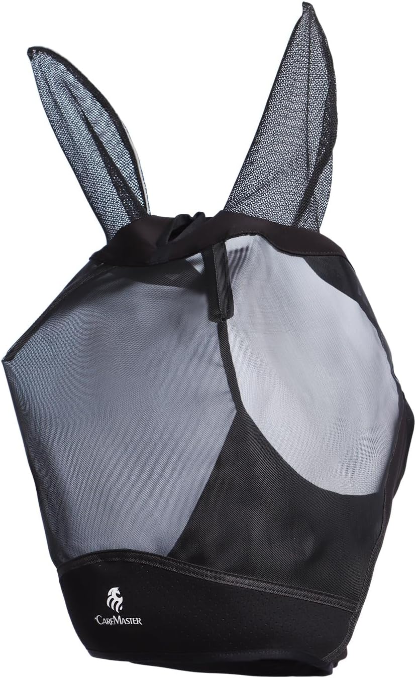 Horse Fly Mask Large Space Breathable UV Protection Equine Mask with Reflective Features on Ears Mars Black L