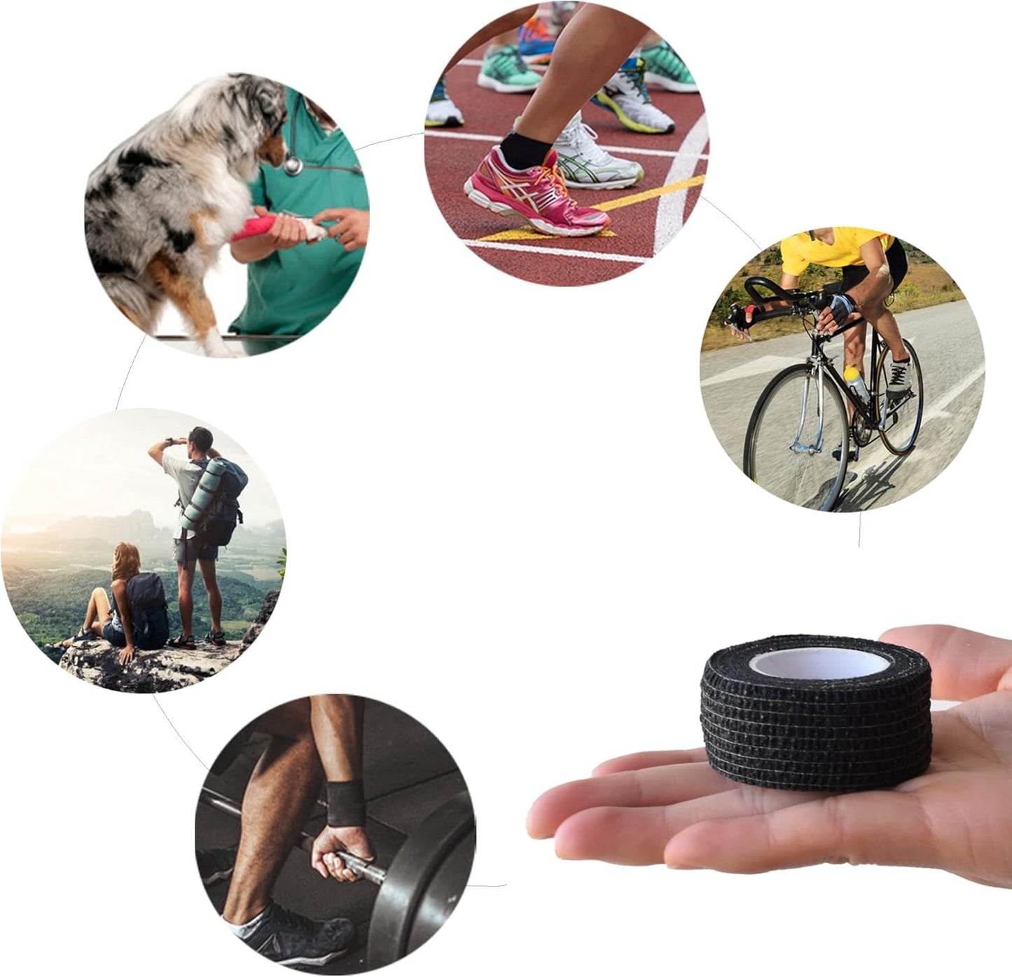 9 Pack 1" x 5 Yards Self Adhesive Bandage Wrap Self Stick Wrap for Ankle, Wrist, Finger, Sports, Breathable Cohesive Vet Tape for Pets (Black)
