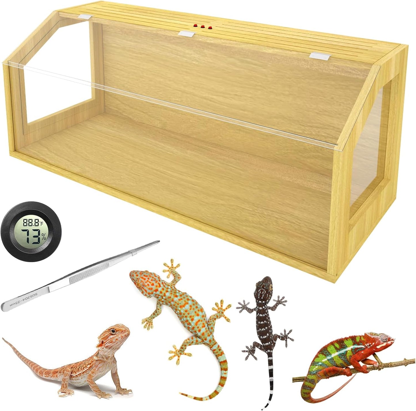 75 Gallon Large Lizard Tank, Reptile Terrarium, Lockable Clear Acrylic Roof, Bearded Dragon Tank with Feeding Tongs, Snake Enclosure, Reptile Cage for Leopard Gecko, Hamsters, 48" L x 20" W x 20" H