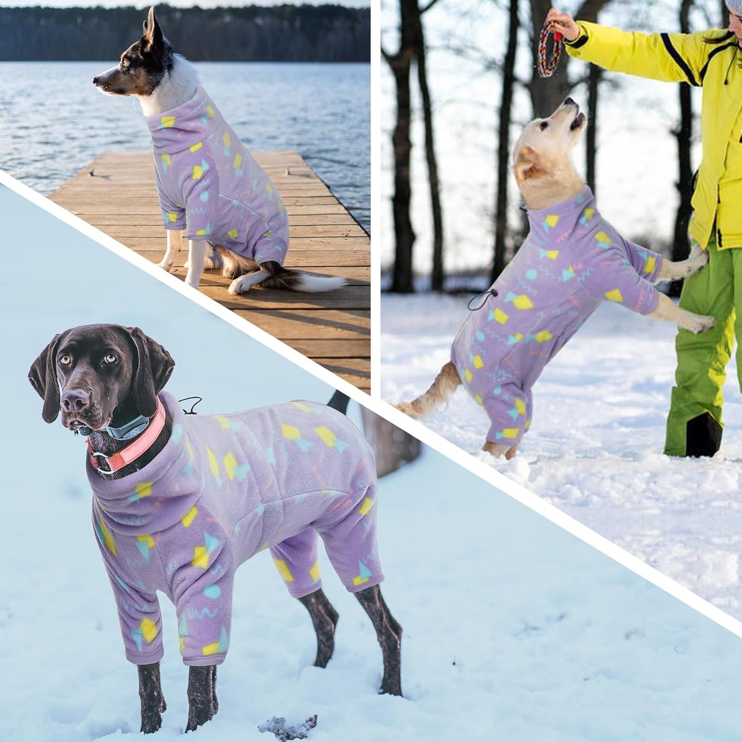 ROZKITCH Dog Winter Coat Soft Fleece Pullover Pajamas, Pet Windproof Warm Cold Weather Jacket Vest with Luminous Zipper, Jumpsuit Apparel Outfit Clothes for Large Giant Dog Geometry 3XL